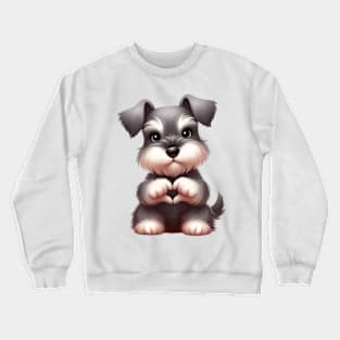 Valentine Miniature Schnauzer Dog Giving Heart Hand Sign Crewneck Sweatshirt